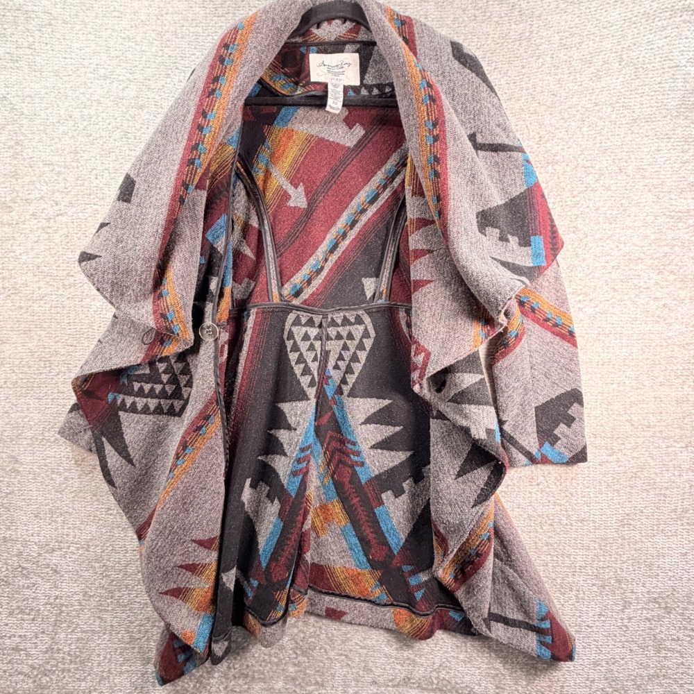 American Rag Cie Draped Coat Southwestern Wool Blend XS Gray Aztec Western - Picture 4 of 8